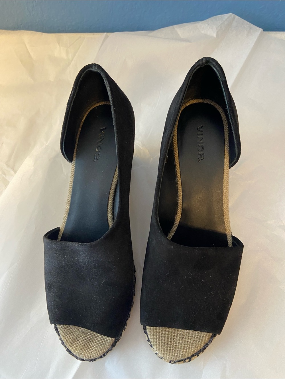 Vince Black Suede Espadrille Wedge Sandals - Picture 6 of 9